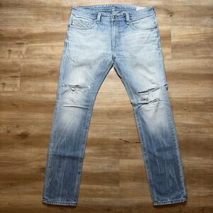 Diesel Thavar Jeans Men 33x32 Blue Slim Skinny Light Wash Distressed Rockstar